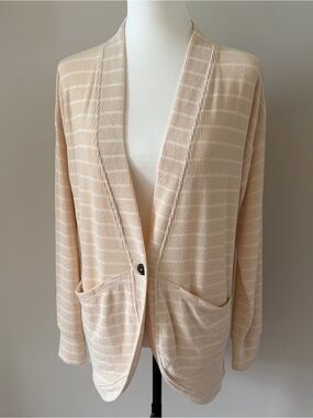 Beige Striped Open-Front Women's Cardigan Sweater Cuddl Duds XS